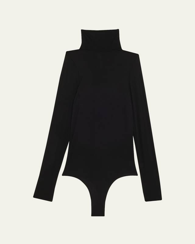 Ballet Mock-Neck Sheer Tulle Thong Bodysuit